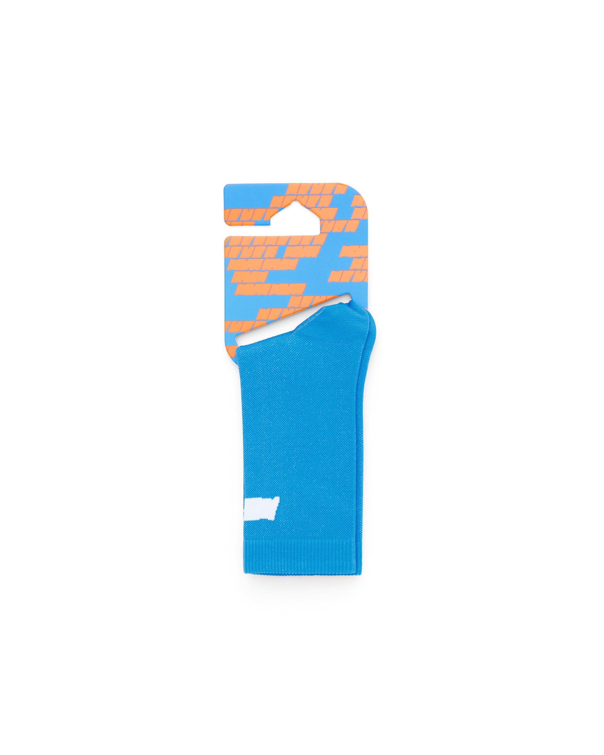 Blue Race Sock folded neatly displaying signature intarsia Never branding